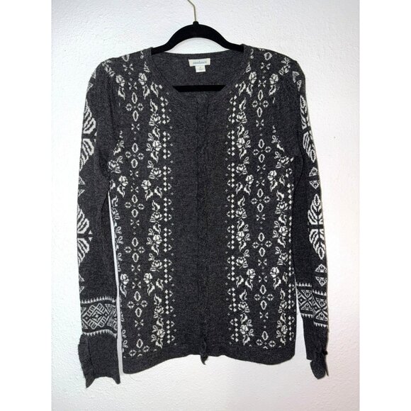 Sundance Anya Ruffled Wool Blend Full-Zip Gray/White Cardigan Sweater Size S - Picture 1 of 7